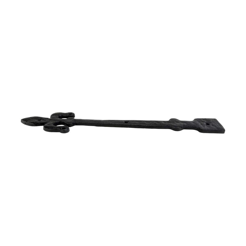 Renovators Supply Manufacturing Black Wrought Iron Garage Door Decorative Hardware Fleur De Lis Design 12 in. Rust Resistant Dummy Strap Hinge with Mounting Hardware Pack of 2