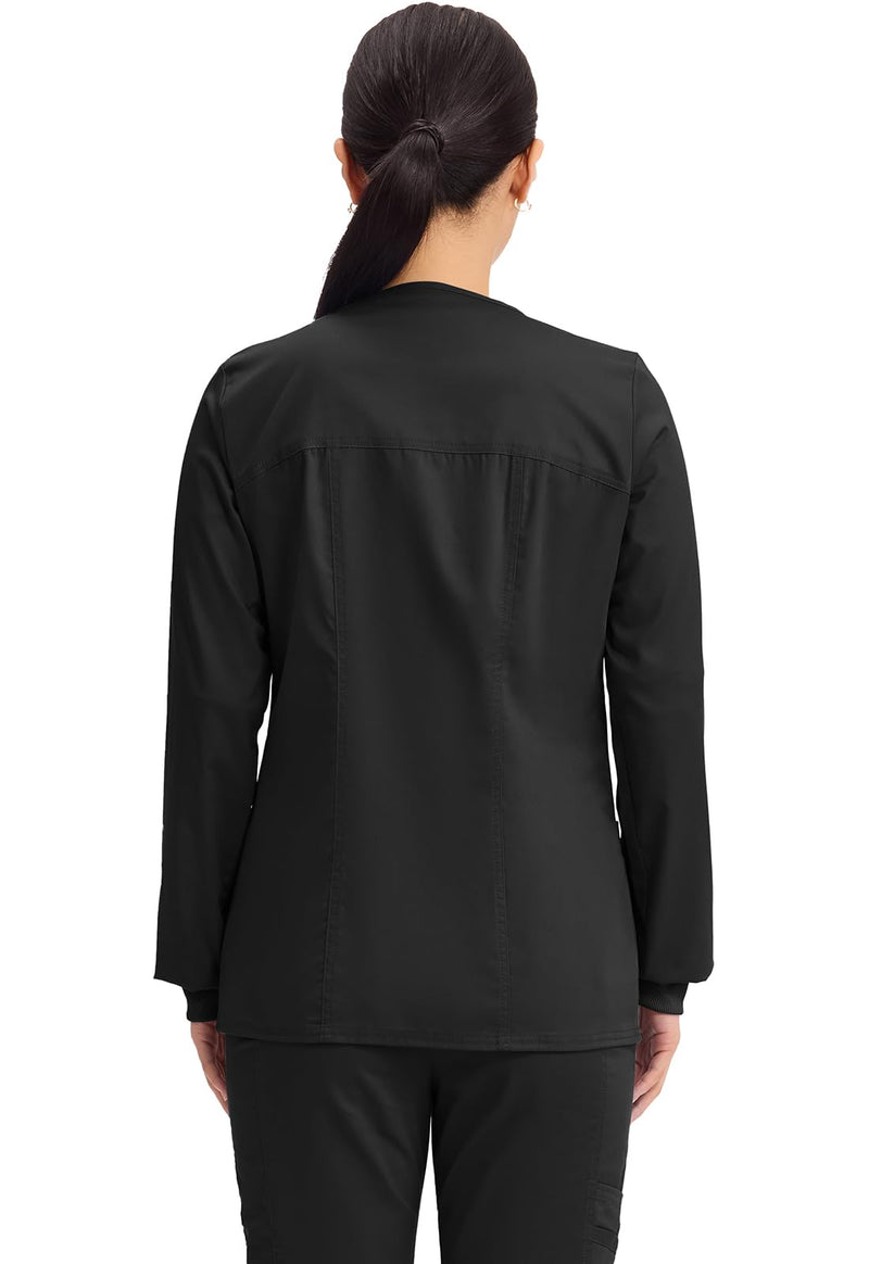 Cherokee Zip Front Scrub Jackets for Women, 3 Pockets, 2-Way Stretch, Soft, Breathable,Brushed Twill - 4315 Medium Black