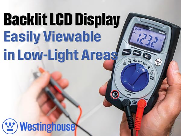 Westinghouse 600V True RMS Auto-Ranging Multimeter with Backlight and MAX/MIN; Measures Voltage Current Resistance Capacitance Frequency Temperature; 2-Year Warranty; Professional & DIY Use