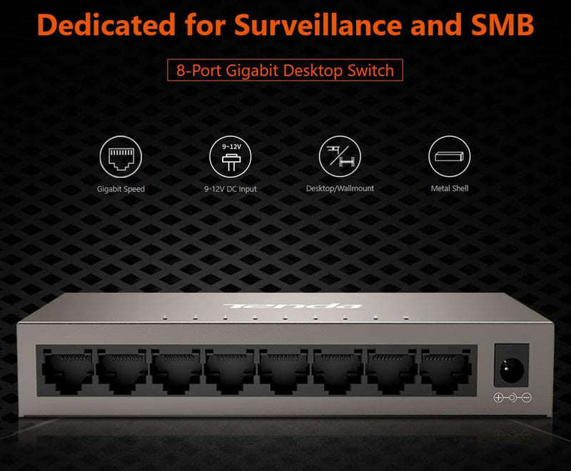 Tenda 8 Port Gigabit Switch, Unmanaged Network Switch, Ethernet Switch, Office Ethernet Splitter, Internet Switch, Home Network Hub, Plug-and-Play, Silent Operation, Desktop or Wall Mount (TEG1008M)