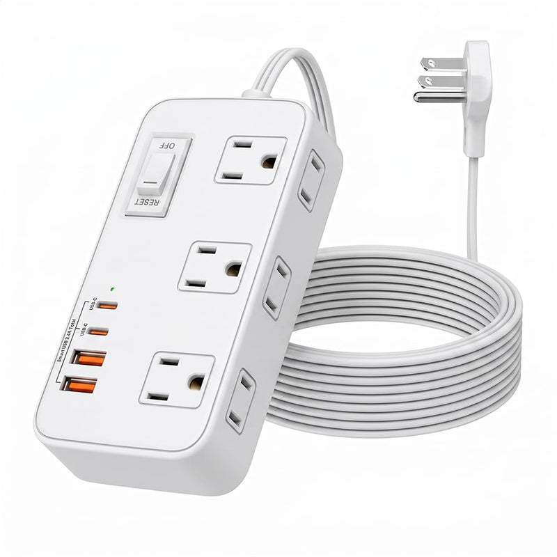 Power Strip with Surge Protector, Outlet Extender,6 AC, 2 USB A,2 USB C Port for 17W Power Strip Charger 5ft Power Cord 1875W 100-250V for Home, Office, Dorm Essential,White