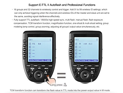 Godox XPro-C E-TTL Wireless Flash Trigger Transmitter for Canon EOS HSS 1/8000s TTL-Convert-Manual Function Large LCD Screen Slanted Design 11 Customizable Functions 5 Dedicated Group Buttons