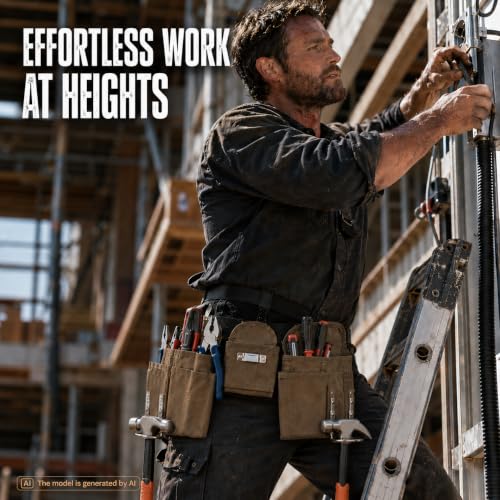 Waterproof Waxed Canvas Tool Belts for Men with 19 Pockets, Tear-resistant