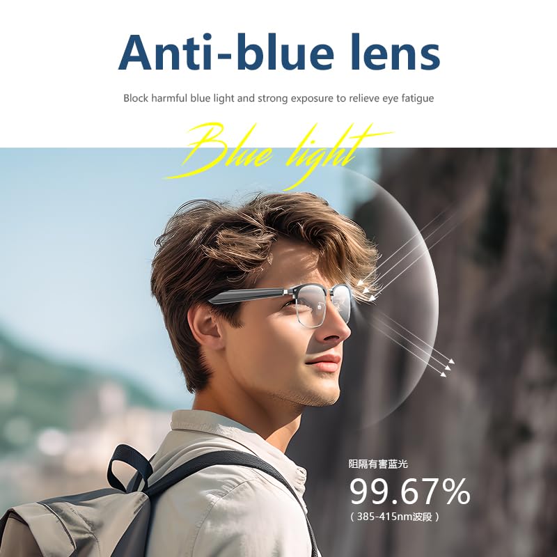 Ai Translator Glasses, Translator Smart Glasses, Smart Bluetooth Glasses, Music Bluetooth Sunglasses, Supports 138 Languages for Traveling,Doing Business and Making Friends (Black Silver) Black Silver