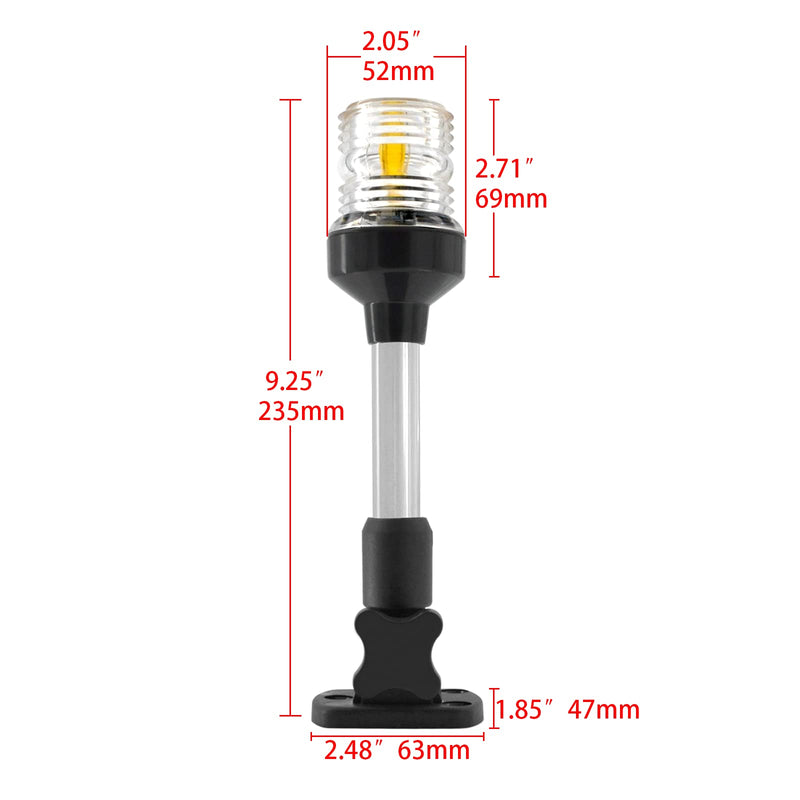 ISURE MARINE 9" LED Fold Down Boat Stern Light 3 Nautical Mile Navigation Anchor Lights White All Round 360° for Pontoon and Fishing Boats 9 inch