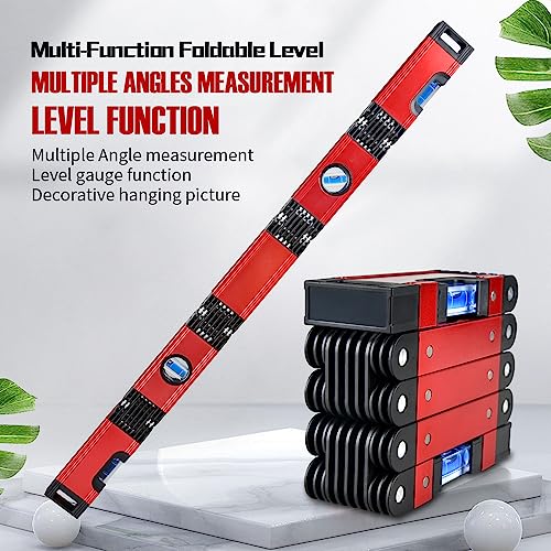 Level, Foldable Multi-Function Precise Measuring Aluminum Alloy Level Tool with Multi-Angle Folding, 4 Level Bubbles, Ideal Woodworking Tool for Carpenter, 28 Inch (EWK-RLALR) EWK-RLALR