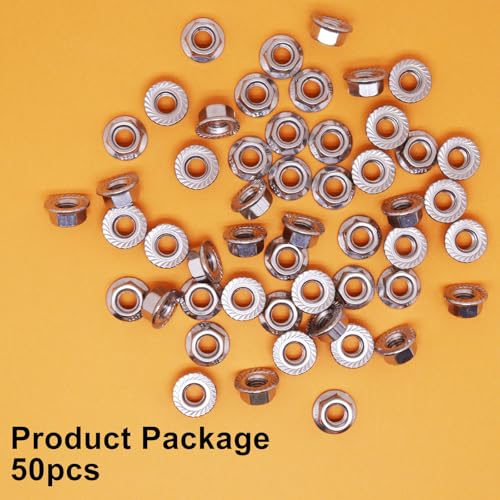 50Pcs Hexagon Flange Nuts M10 x 1.25mm Thread 304 Stainless Steel Serrated Flange Hex Nuts Bright Finish Lock Nuts M10 x 1.25