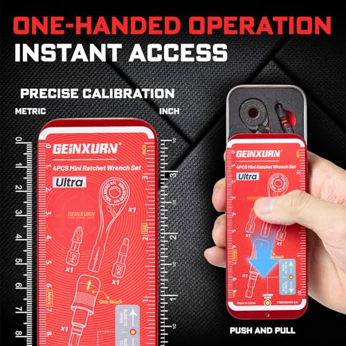 GEINXURN Mini Ratchet Wrench Set, 72 Teeth Ratchet Wrench For Tight Spaces, Locking Bit Holder, Change Adapter and Mini Socket Ratchet Comes in a Push-Pull Tin Case, Ideal for Repair and DIY projects 16