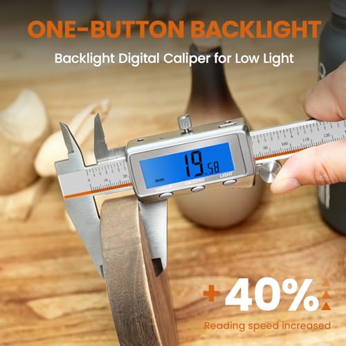 Digital Caliper, Rechargeable Digital Calipers with Backlight LCD & Auto-Off, Stainless Steel Measuring Tool, Inch/MM/Fraction Conversion for 3D Printing DIY Woodworking 6 Inch 6-IN