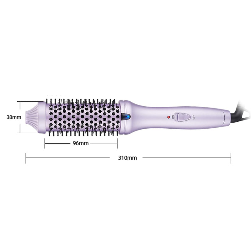 3-in-1 Negative Ion Heating Brush 38mm - 10°C Dual Tension Round Ceramic Tourmaline Brush for Full & Curly Hair (Purple)
