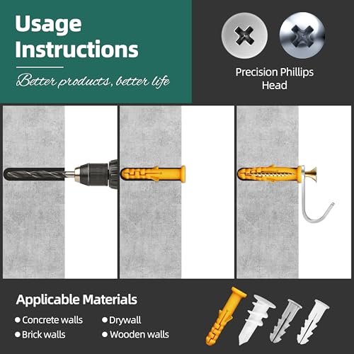 Drywall Anchors and Screws Assortment Kit, 510PCS 255x Plastic Dry Wall Anchors and 255x Truss Flat & Pan Head Zinc Plated Wood Screws, 6 Sizes Wall Hanging Kit 510