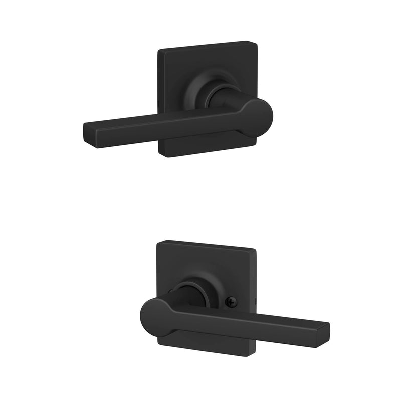 Straight Lever with Square Trim Hall and Closet Door Handle, Matte Black Finish