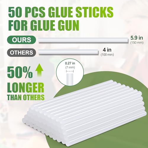 Mini Hot Glue Sticks for Glue Gun, 50 Pack Hot Glue Gun Sticks Fits Most Glue Guns, All Purpose Clear Strong Mini Hot Glue Sticks for DIY Art Crafts, Gluing Projects, Bond, 5.9" Long x 0.27" Diameter