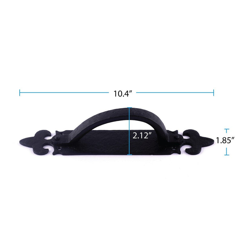 Renovators Supply Manufacturing Black Decorative Large Door Handle Wrought Iron Antique Cabinet Door Pull Handle Fleur-de-lis 10.5" Pack of 1