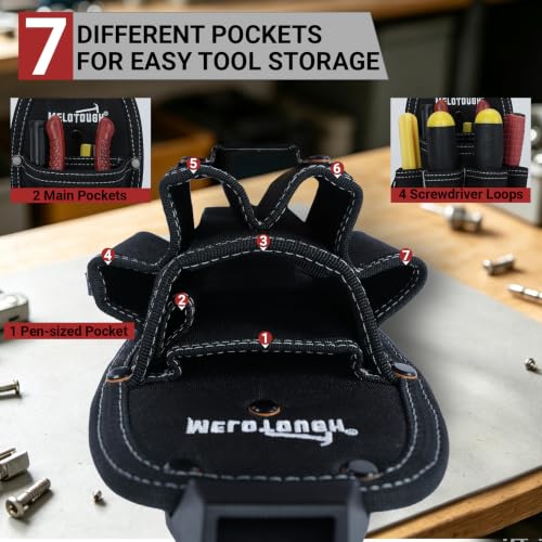 MELOTOUGH 7-Pocket Small Tool Pouch with Quick-Release Belt Clip (Black)