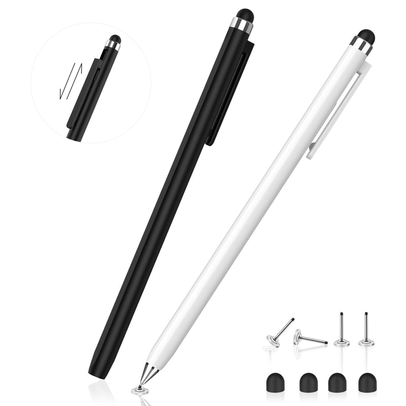 Stylus Pens for Touch Screens - Mixoo 2-in-1 High Sensitivity Retractable Stylus with Smaller Disc Tip Universal Stylus for iPad iPhone Tablets All Capacitive Touchscreen Devices (Black + White)