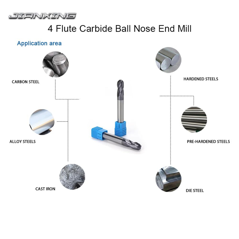 1/4" Extra Long Carbide Ball Nose End Mill for Alloy Steels/Hardened Steels, 4" Overall Length End Mill Bits, 4 Flute HRC 55 Deg AlTiN Coating, CNC Router Bits (1 Piece) 1/4" Extra Long