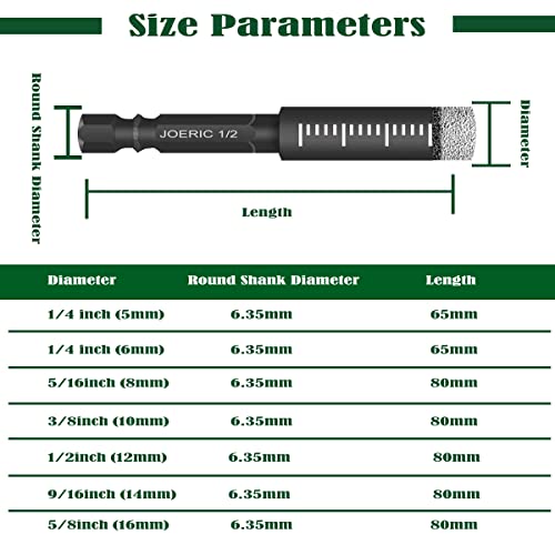 8 PCS Black Dry Diamond Drill Bits Set, Hex Shank Diamond Hole Saw Kit with Storage Bottle, for Granite Marble Tile Ceramic Stone Glass Hard Materials (Not for Wood) with Size 3/16'' to 9/16''