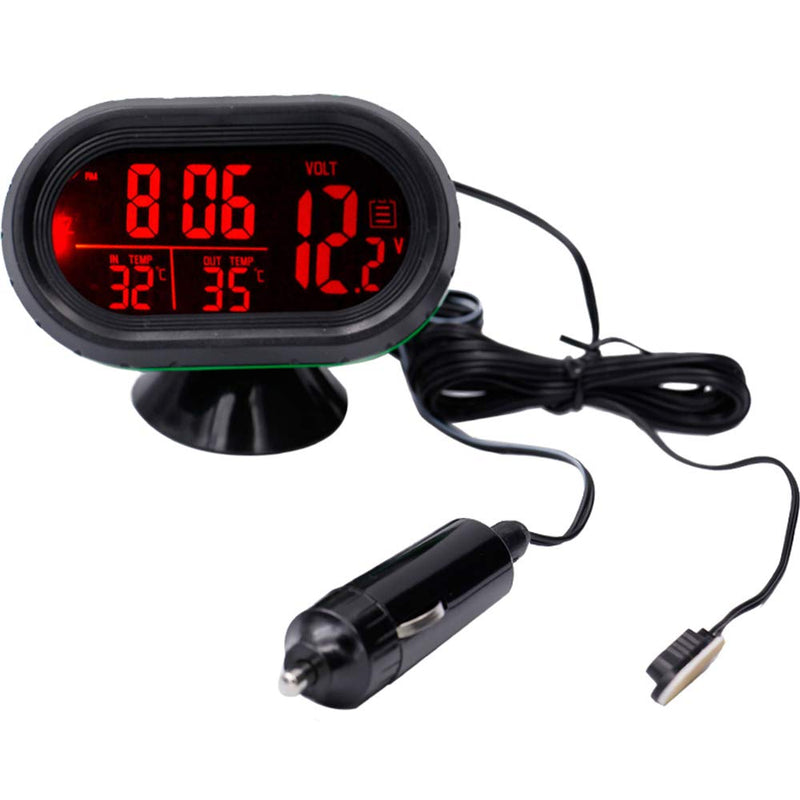 Car Thermometer LCD Digital Clock - MASO 12-24V Multifunctional Temperature Voltmeter Gauge Electronic Clock Alarm Monitor with 2 Backlights