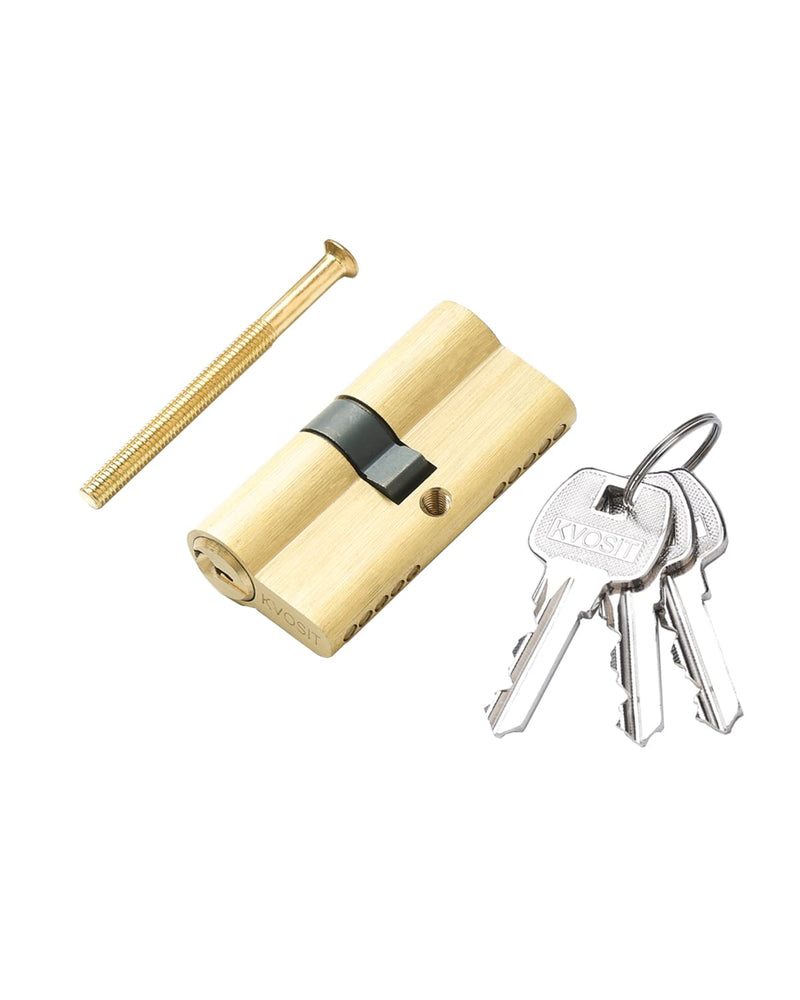 Brass Lock Cylinder with 3 Keys 63mm Double Open Cylinder Lock Storm Door Locks with 3 Brass Keys for Storage Unit Security Door (Brushed Brass, 63MM) 63MM-Double Open Brushed Brass