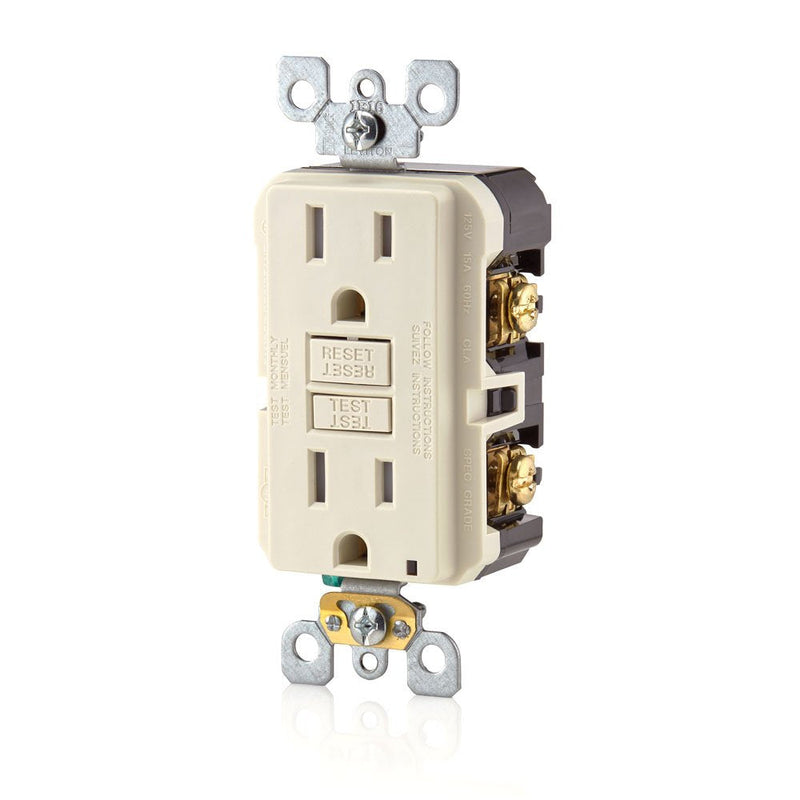 Leviton Smartest Self-Test SmartlockPro Slim GFCI Tamper-Resistant Receptacle with LED Indicator, 15-Amp, 3-Pack, GFTR1-3T, Light Almond