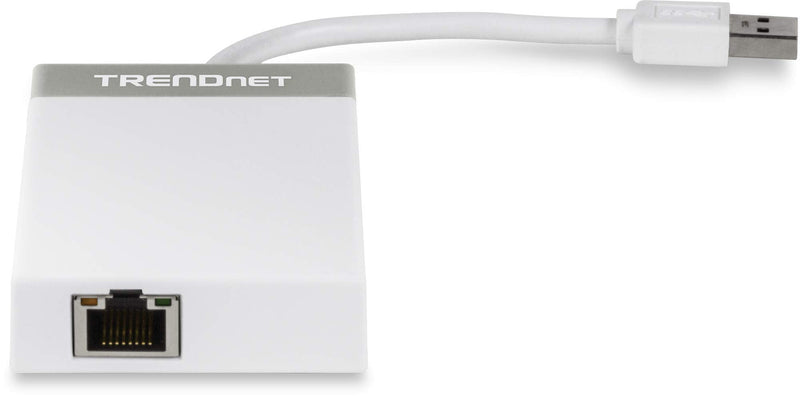 TRENDnet 3-Port USB 3.0 Hub, TU3-ETGH3, Compact USB to Ethernet Adapter, 3 x USB 3.0 Ports, 1 x RJ-45 Gigabit Ethernet Port, Supports XP, Vista, Windows, Mac OS 10.6-10.9, Nintendo Switch, White 1 x Gigabit| 3 x USB