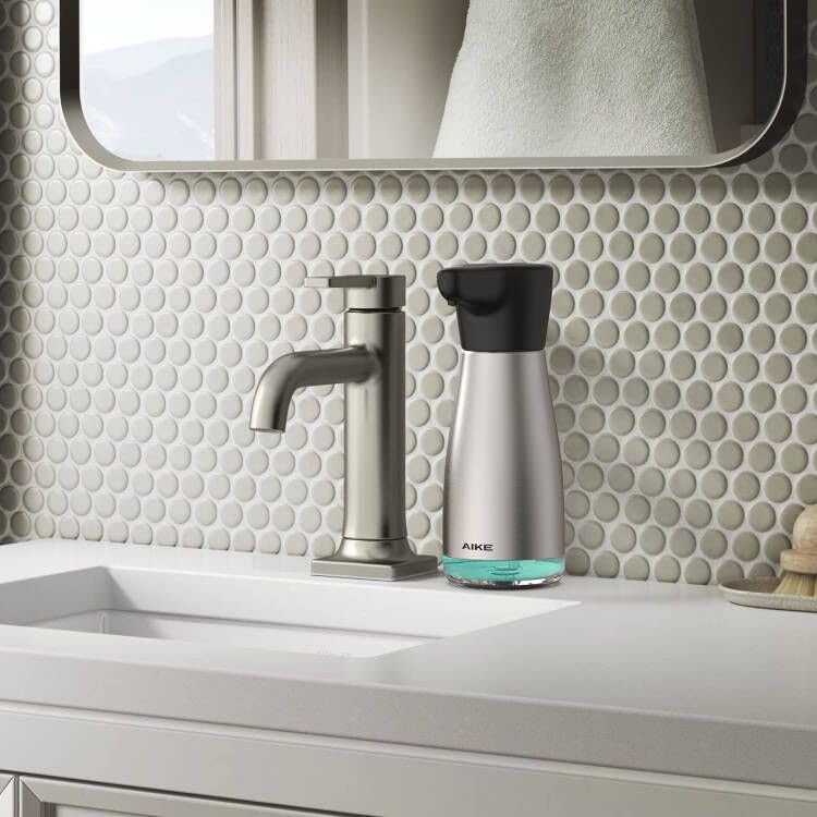AIKE Magnetic Charging Waterproof Automatic Soap Dispenser for Liquid Soap Spot Resist Stainless Finish 14fl.oz. Model AK1337 Brushed Stainless Steel Finish