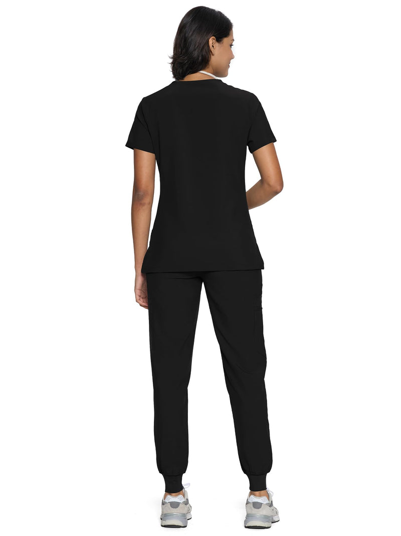 floralhue Scrubs for Women, Women's Medical Scrub Sets, V-Neck Scrubs Top & Cargo Pants with 12 Pockets Small Black