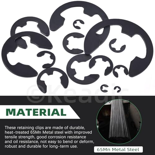 Keadic 211Pcs 14 Sizes E-Clip Assortment Set, M1.5/M2/M3/M4/M5/M6/M7/M8/M9/M10/M12/M15/M19/M22 Alloy Steel Circlip External Retaining Ring Kit Alloy Steel-black