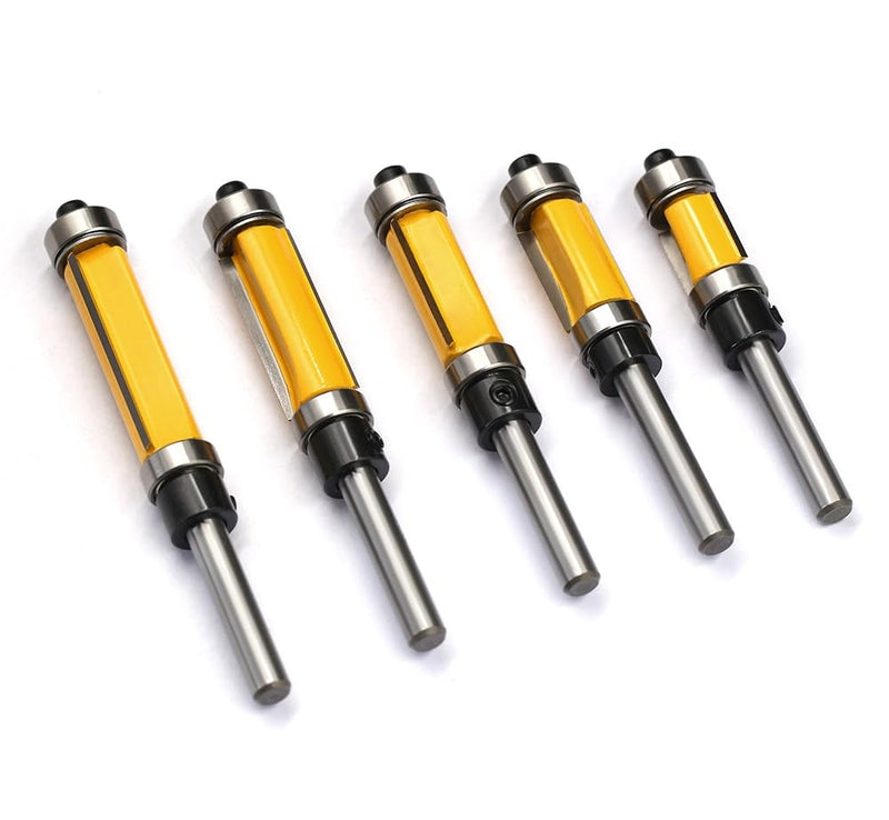 5Pcs Top and Bottom Bearing Flush Trim Router Bits Set 1/4 Inch Shank, 1/2 Inch Cutting Diameter, 33/64", 3/4", 1", 1-1/4", 1-1/2" Inch Cutting Length, with Replace Bearings and Wrenches SIZE 4