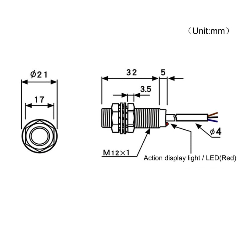 NJK-5002C Hall Effect Sensor M12 Proximity Switch NPN NO 3 Wires Detection Approach Switch 10mm Normally Open (4 Pack)