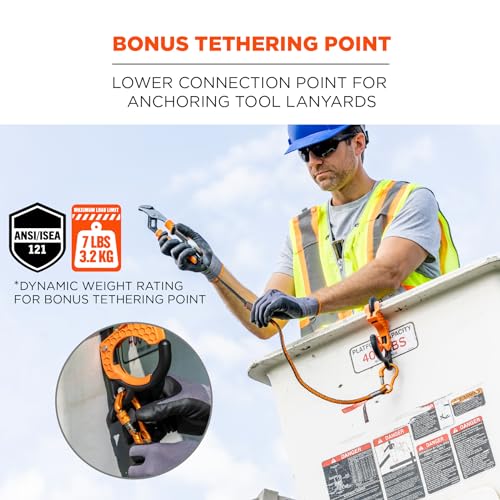 Ergodyne Squids 3178 Locking Aerial Bucket Hook with Tethering Point, Fits 3" Lip, Attach Tool Bags or Aprons to Buckets 3in (7.6cm) Black and Orange