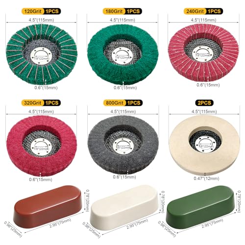 10Pcs 4.5'' Buffing Wheel & Compound Kit, Polishing Wheel for Angle Grinder 10