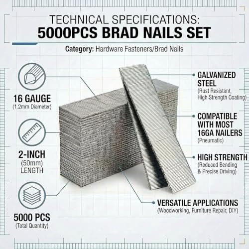 2500PC 2Inch 16 Gauge Galvanized Brad Nails, Finish Nails for RYOBI P326/P325/P326K/P326-PBP005 16GA Pneumatic & Cordless Brad Nailer