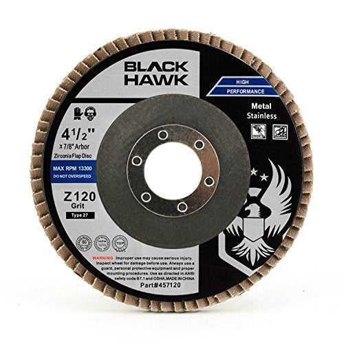 BHA Grinding and Sanding Flap Discs T27, 4-1/2" x 7/8", 120 Grit - 10 Pack