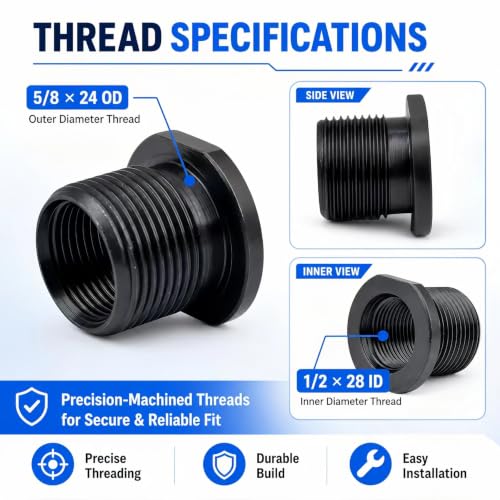 6 Pcs Steel Thread Protector, 1/2 x 28 Convert to 5/8x24 with Crush Washer Steel, (Black) 6 Pcs Thread Protector, 1/2 x 28 Convert to 5/8x24