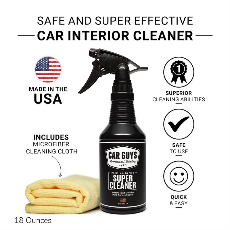 CAR GUYS Super Cleaner | Effective Car Interior Cleaner | Leather Car Seat Cleaner | Stain Remover for Carpet, Upholstery, Fabric, and Much More! | 18 Oz Kit 18 Ounces w/ Towel