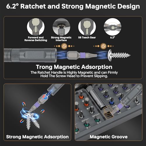 42 in 1 Magnetic Screwdriver Set with Ratchet Handle, Multi Bits Repair Tool Kit for Computer, Furniture, Bike, Watch & DIY, Compact & Portable with Storage Case 42 In 1