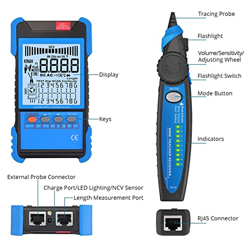 Network Cable Tester with NCV, Poe Cable Tracker, Ethernet Cable Finder Modern and Compact