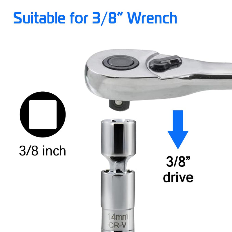 A ABIGAIL 14mm Thin Wall Swivel Magnetic Spark Plug Socket 3/8 Inch Drive 12-Point Spark Plug Socket Removal Tool Compatible with Motorcycle, Car, SUV, BMW, Nissan, Mini, Mercedes