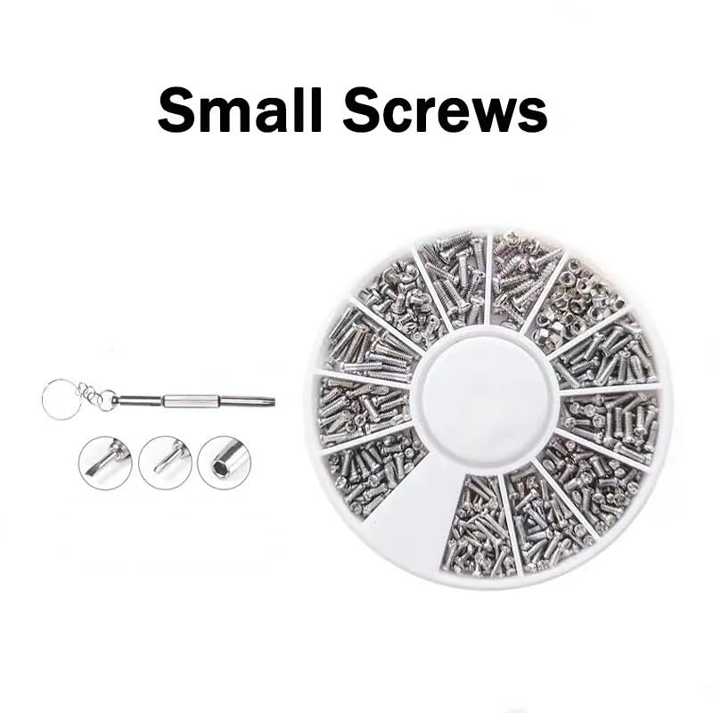 600pcs Watch and Glasses Repair Screws Kit 12-Kind Assortment with Compartment Organizer Screws Nuts for Watches Eyeglasses, Silvery