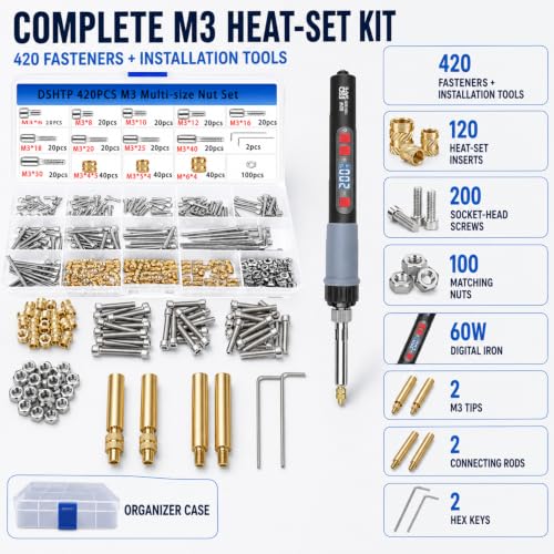 M3 Heat Set Threaded Insert Kit for 3D Printed Parts, 420-Piece