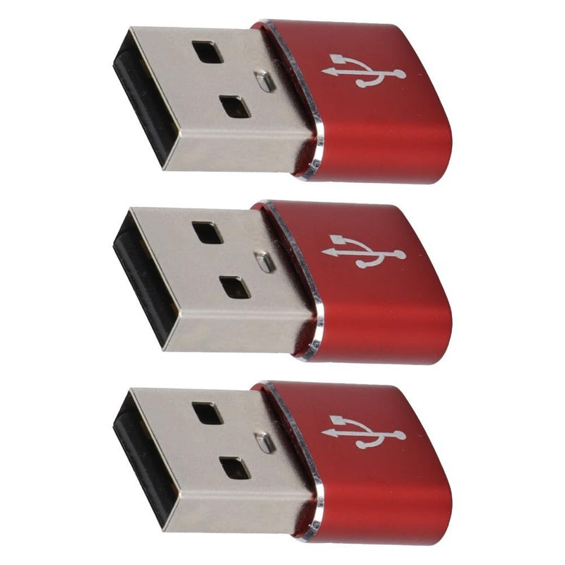 3 Pack USB 2.0 Male to USB-C Female Adapter, Aluminum Alloy Type-C Converter for Laptop, Phone, Tablet, Flash Drive(Red) Red