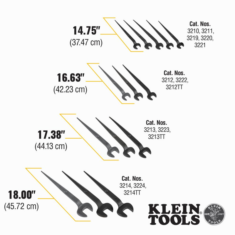 KLEIN TOOLS 3212TT Construction Spud Wrench with Tether Hole, Made in USA, 1-1/4-Inch Nominal Opening, 3/4-Inch Bolt for US Heavy Nut Tetherable