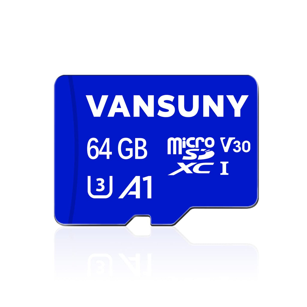 Vansuny Micro SD Card 64GB microSDXC Memory Card with SD Adapter A1 App Performance V30 4K Video Recording C10 U3 Micro SD for Phone, Security Camera, Dash Cam, Action Camera 1 x 64G & 1 Adapter