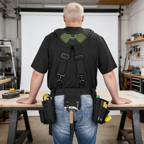 Tool Belt Suspenders, Adjustable Tool Belt for Men Green