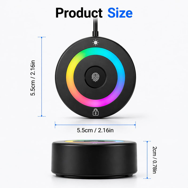 USB Fingerprint Reader for Windows Hello | PC Power Button, RGB Lighting, One-Click Lock, Auto Driver Install, 5ft Extension Cable
