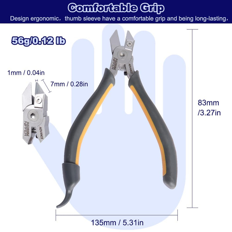 Model Nippers - Model Tools for Plastic Runner, Ultra-thin Single-edged Non-slip Grip,5.1 Inch Sharp Cutters for Model Building and Reusable (Replaceable Blades), PMKJ025 Model Nipper