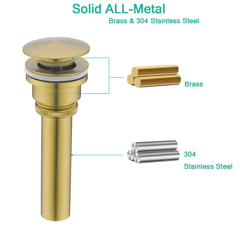 Bathroom Sink Drain With Overflow and Without Overflow Vessel Sink Lavatory Vanity Dual Use Pop Up Drain Stopper,All Metal Rustproof Brass and 304 Stainless Steel,Champagne Bronze Champagne Bronze