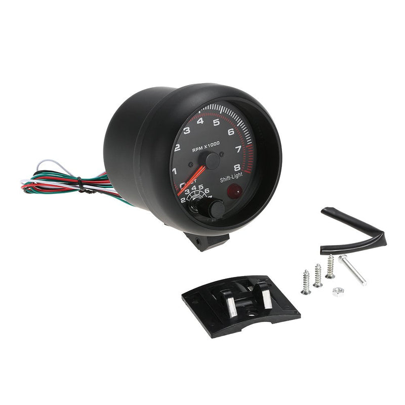 Carrfan- 3.75" Car Universal Black Tachometer Gauge White Inter Shift Light 0-8000 RPM, Only for 12V Petrol Vehicles